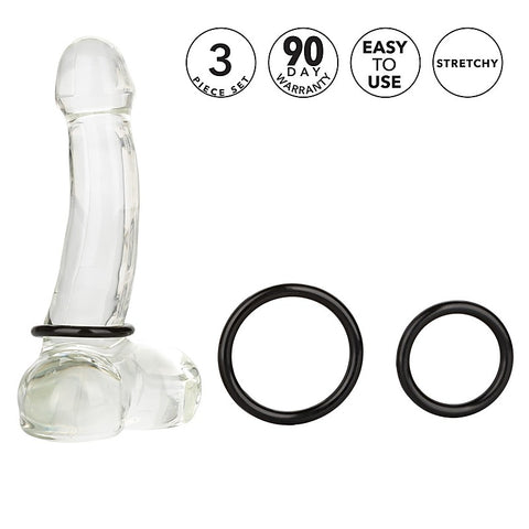 3 Piece Stretchy Men's Tri-Rings Black by California Exotics - Stretchy Cock Rings