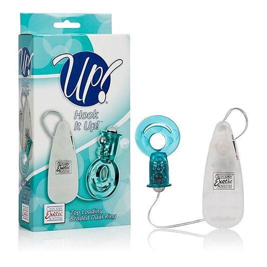 Up! Hook It Up Top Loading Beaded Dual Cock Ring Teal
