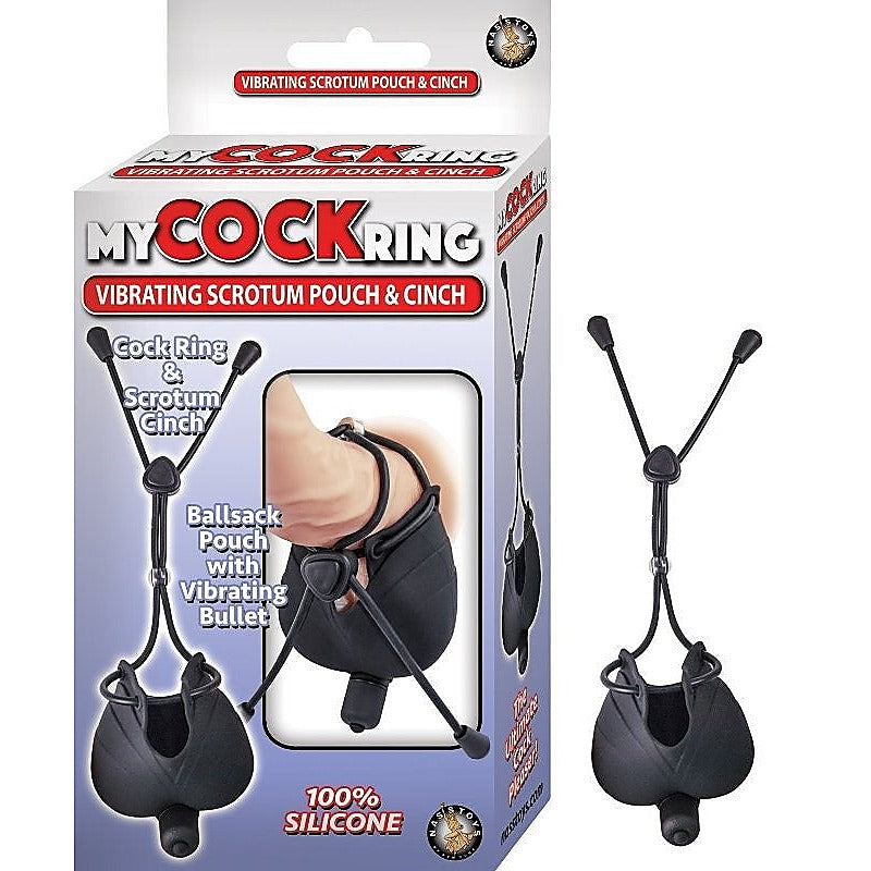 Vibrating Scrotum Pouch with Cinch by Nasstoys - Stretchy Cock Rings