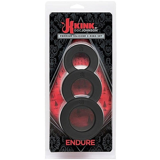 Kink Endure Silicone C-Ring Set Black - Stretchy Cock Rings