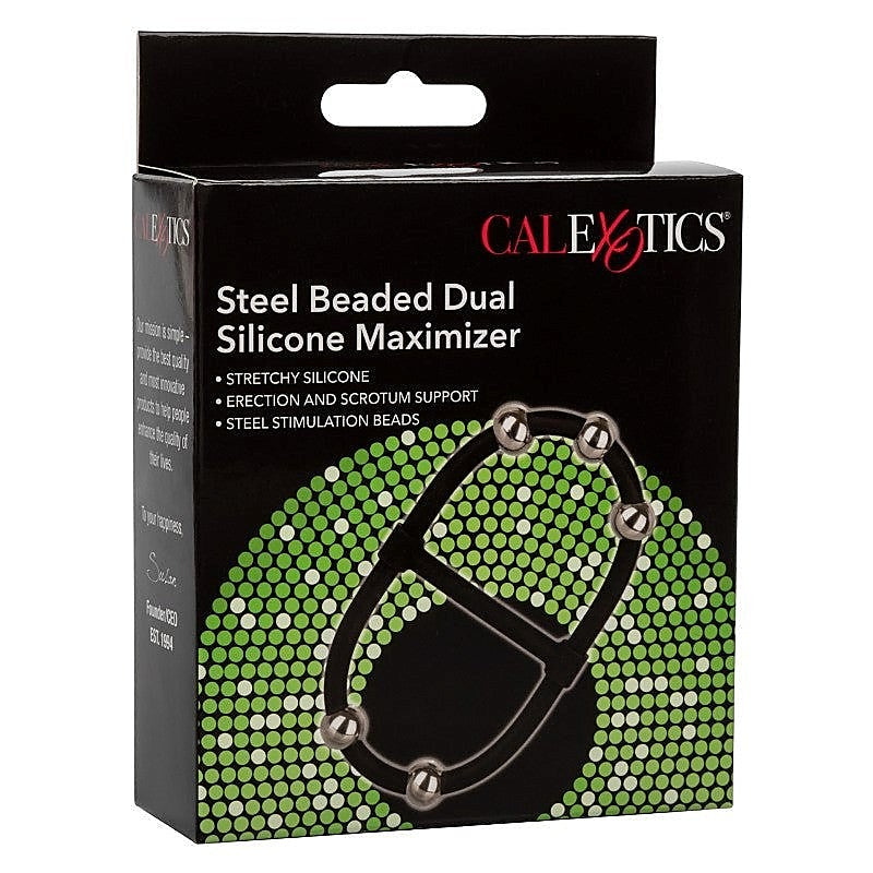 Steel Beaded Dual Silicone Maximizer Cock Ring - Stretchy Cock Rings