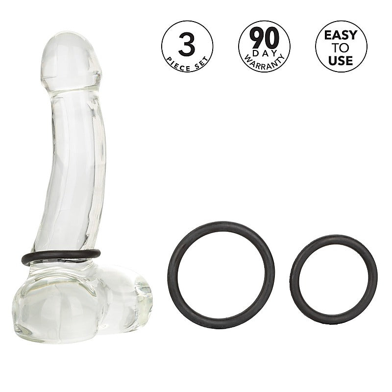 CalExotics 3 Piece Stretchy Rubber Cock Ring Set - Stretchy Cock Rings