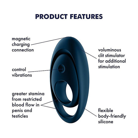 Satisfyer Glorious Duo Mens Powerful Vibrating Cock Ring Blue - Ball and Cock Toys