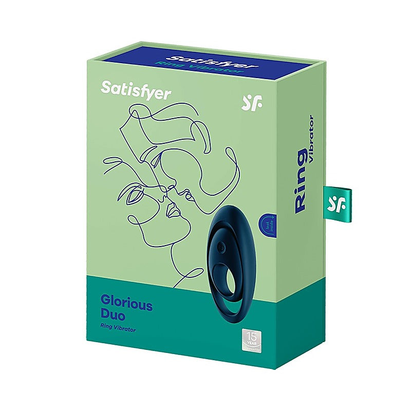 Satisfyer Glorious Duo Mens Powerful Vibrating Cock Ring Blue - Ball and Cock Toys