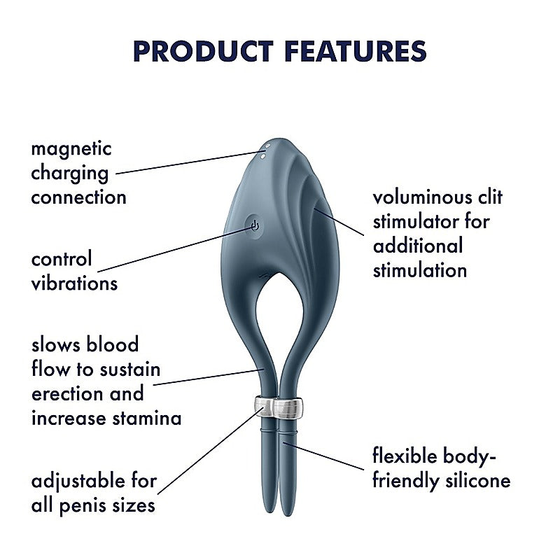 Satisfyer Duelist Silicone Vibrating Mens Cock Ring - Ball and Cock Toys