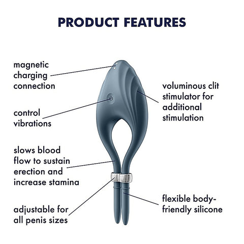 Satisfyer Duelist Silicone Vibrating Mens Cock Ring - Ball and Cock Toys