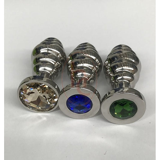 Ribbed Jewelled Medium Butt Plug Champagne
