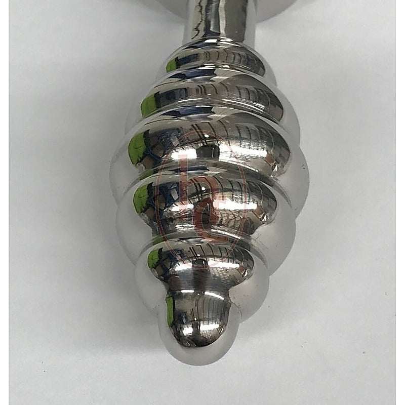 Ribbed Jewelled Butt Plug Large Amethyst by Hell's Couture - Steel Sex Toys