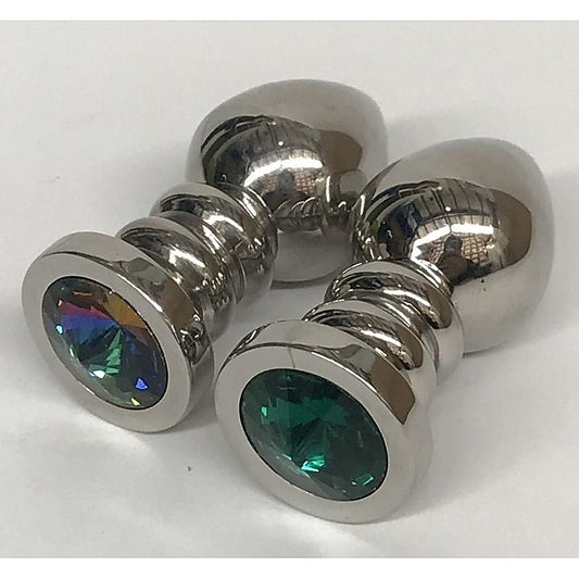 Ribbler Metal Jeweled Medium Butt Plug Green - Steel Sex Toys