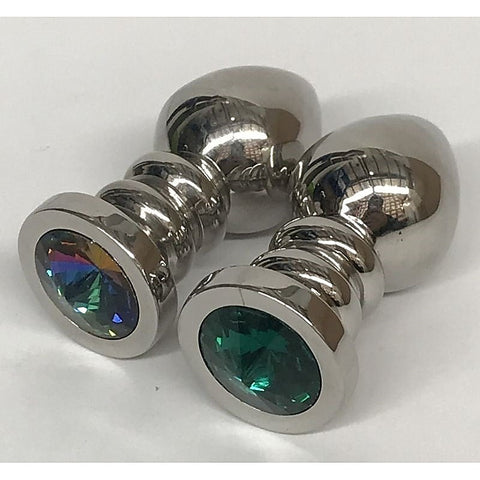 Ribbler Metal Jeweled Medium Butt Plug Green - Steel Sex Toys