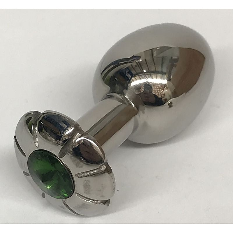 Jewelled Lotus Small Metal Butt Plug Emerald - Steel Sex Toys