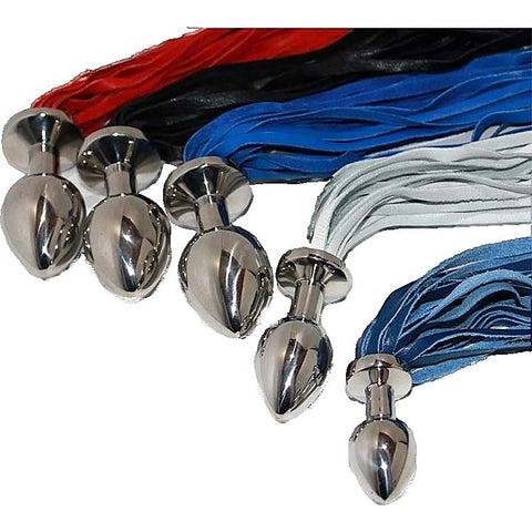 Butt Plug With Leather Whip Large Navy