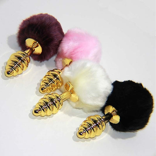 Scuttle Butt Ribbed Butt Plug in Gold - Steel Sex Toys