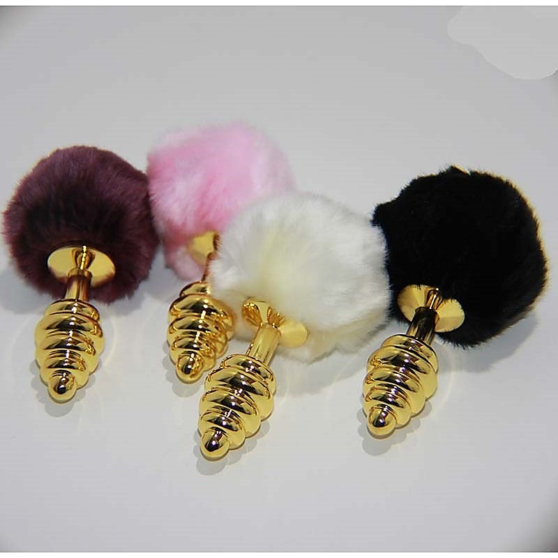 Scuttle Butt Ribbed Butt Plug in Gold - Steel Sex Toys