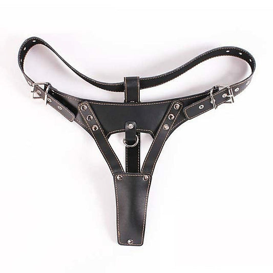 Faux Leather Vibrating Panty Straps - Strap On Sextoys