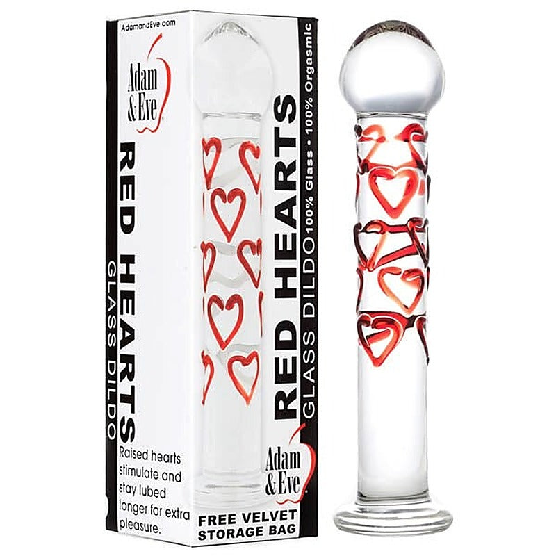 Adam & Eve Red Hearts Glass Dildo - Glass Sex Toys