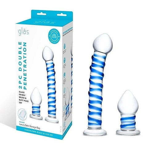 Glas Double Penetration Glass Swirley Dildo and Butt Plug Set - Anal Dildos