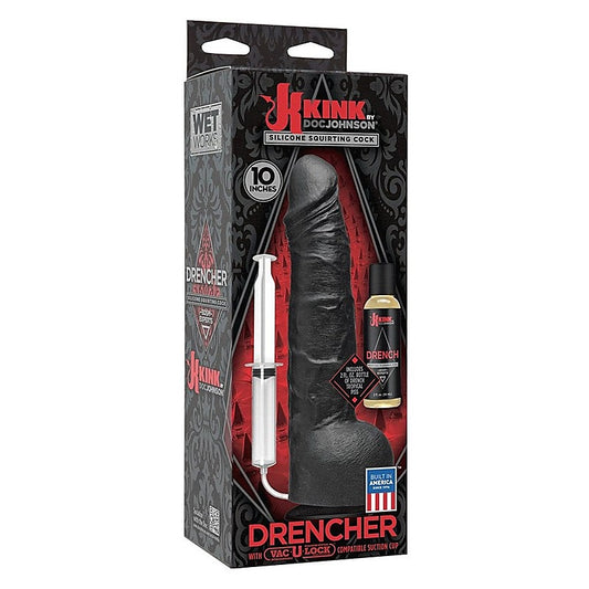 Kink Wet Works Drencher - Silicone Squirting Cock Black