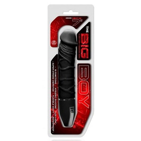 The Big Boy Silicone Vibrator with 10 Rhythms 7" Black - Realistic Dildos