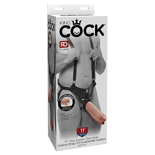 King Cock 11 Inch Two Cocks One Hole Hollow Strap-on System