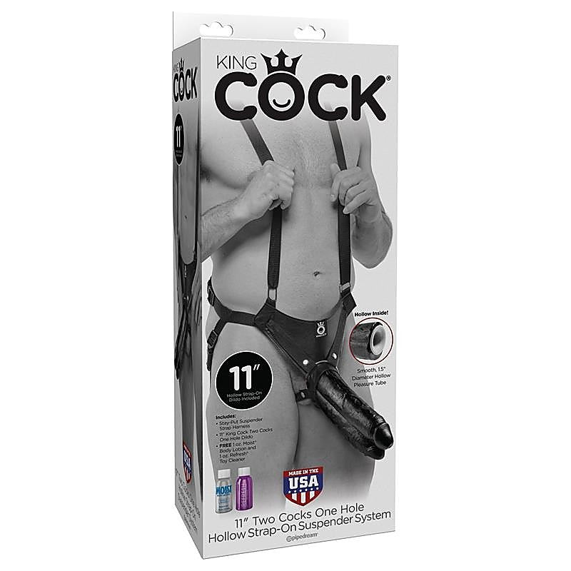 King Cock 11 Inch Two Cocks One Hole Hollow Strap-on System - Realistic Dildos