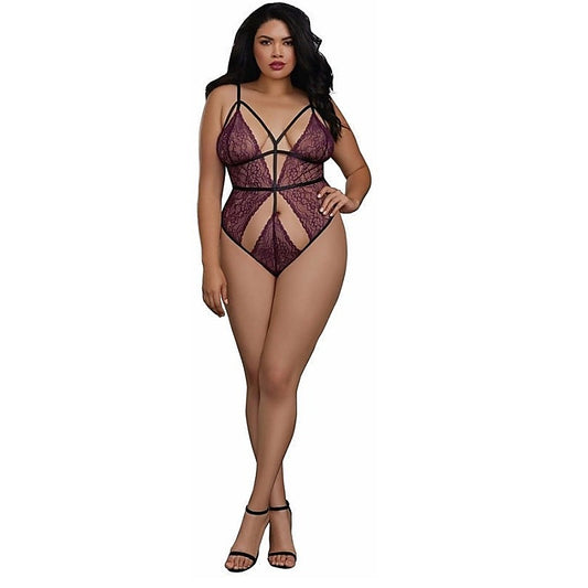 Plus Size Stretch Lace Teddy with Strappy Elastic Details