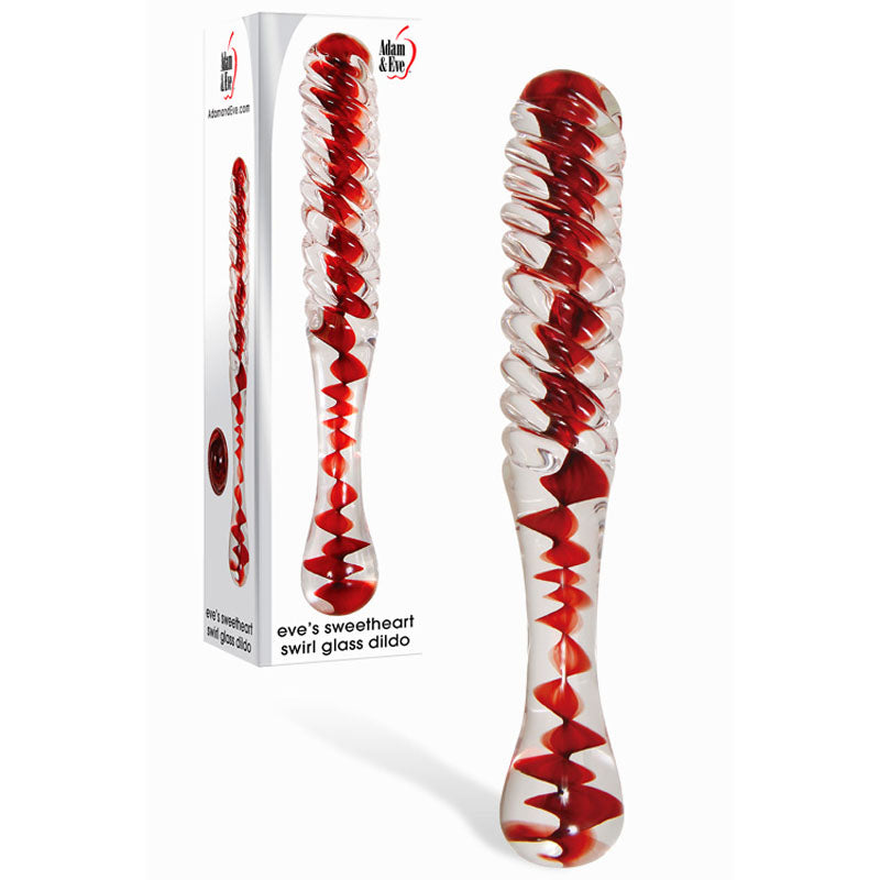 Adam and Eve Sweetheart Swirl Glass Dildo Clear/Red 22cm Glass Sex Toys