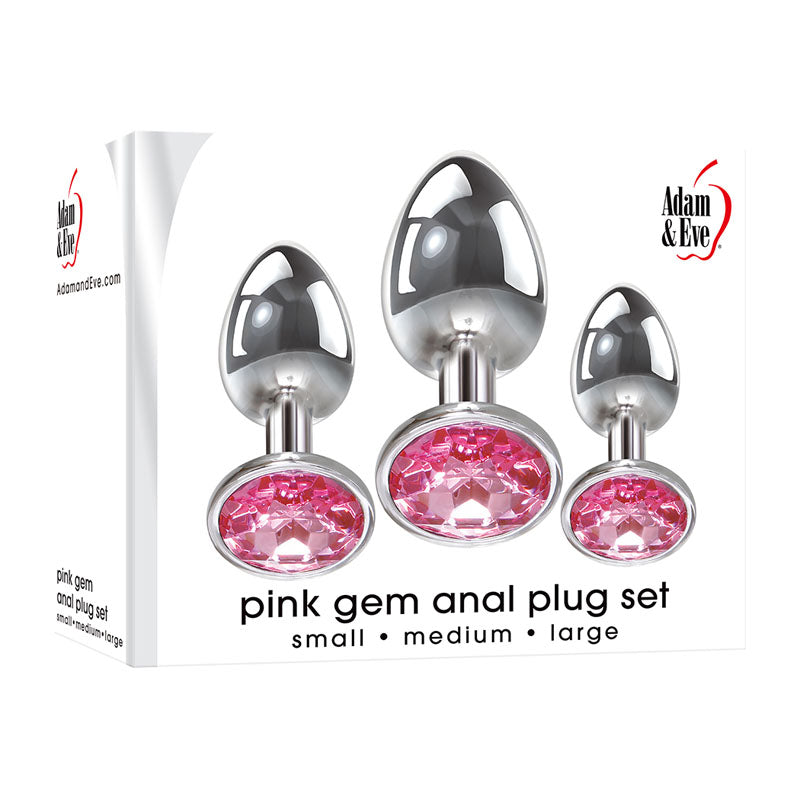 Adam and Eve Pink Gem 3 Sizes Metallic Anal Plug Set Butt Plugs