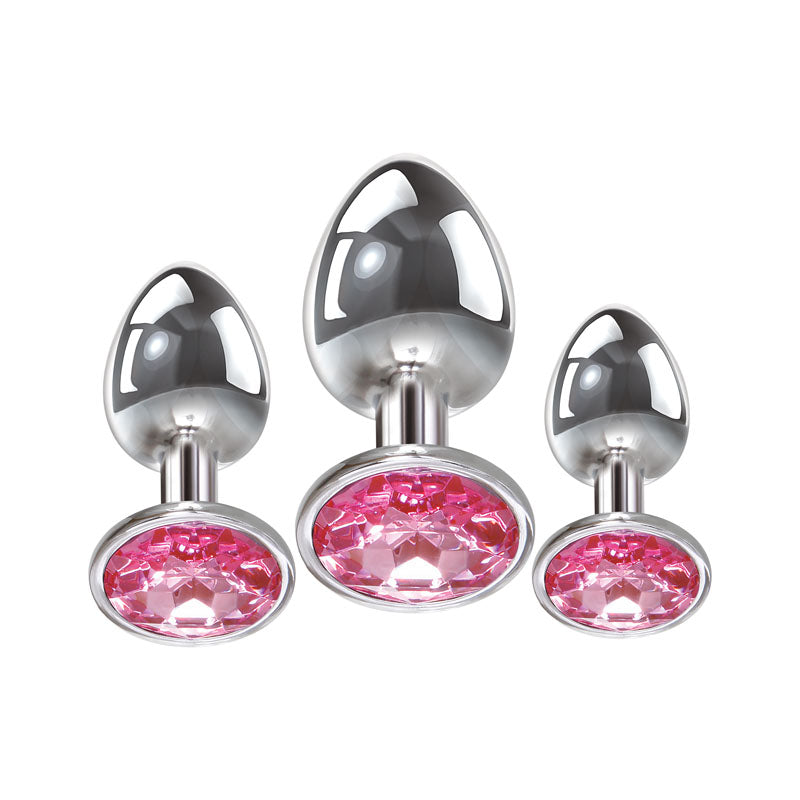 Adam and Eve Pink Gem 3 Sizes Metallic Anal Plug Set Butt Plugs