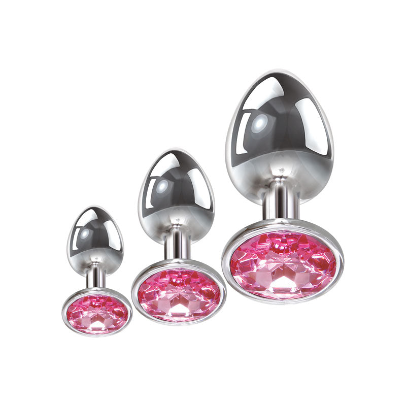 Adam and Eve Pink Gem 3 Sizes Metallic Anal Plug Set Butt Plugs