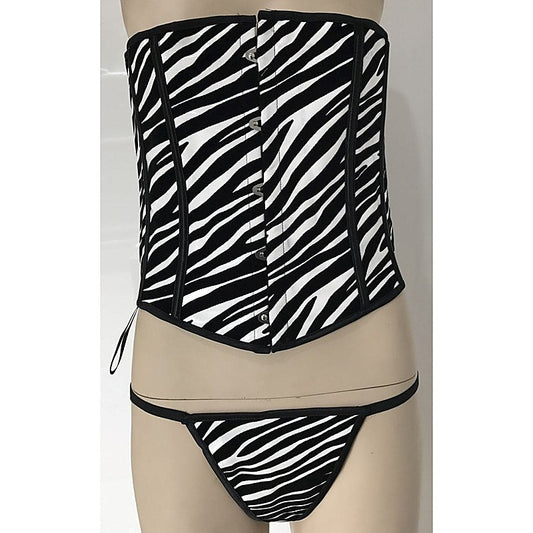 Zebra Print Vinyl Corset with G-string-Zebra - Bustiers and Corsets
