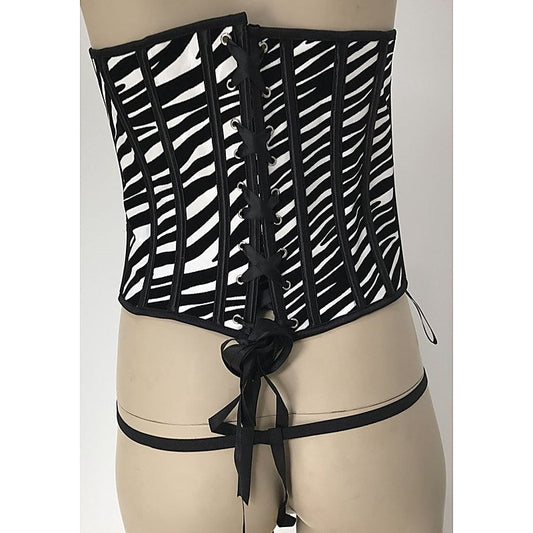 Zebra Print Vinyl Corset with G-string-Zebra - Bustiers and Corsets