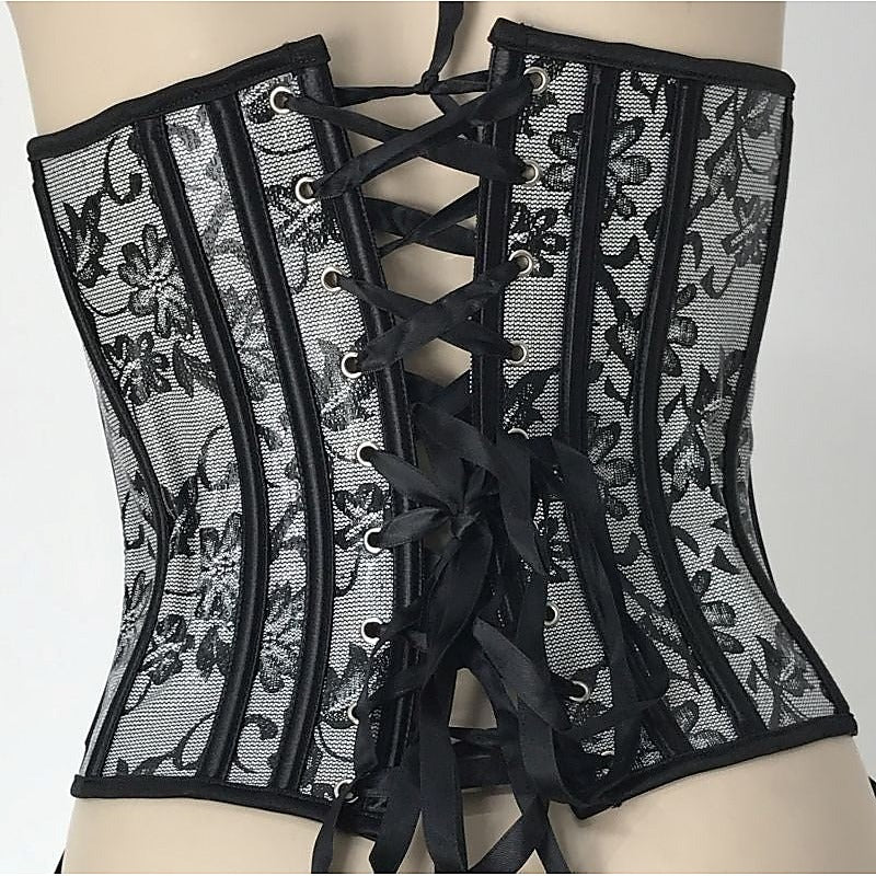 Black and Silver Floral Corset by Ella Bidoe - Bustiers and Corsets