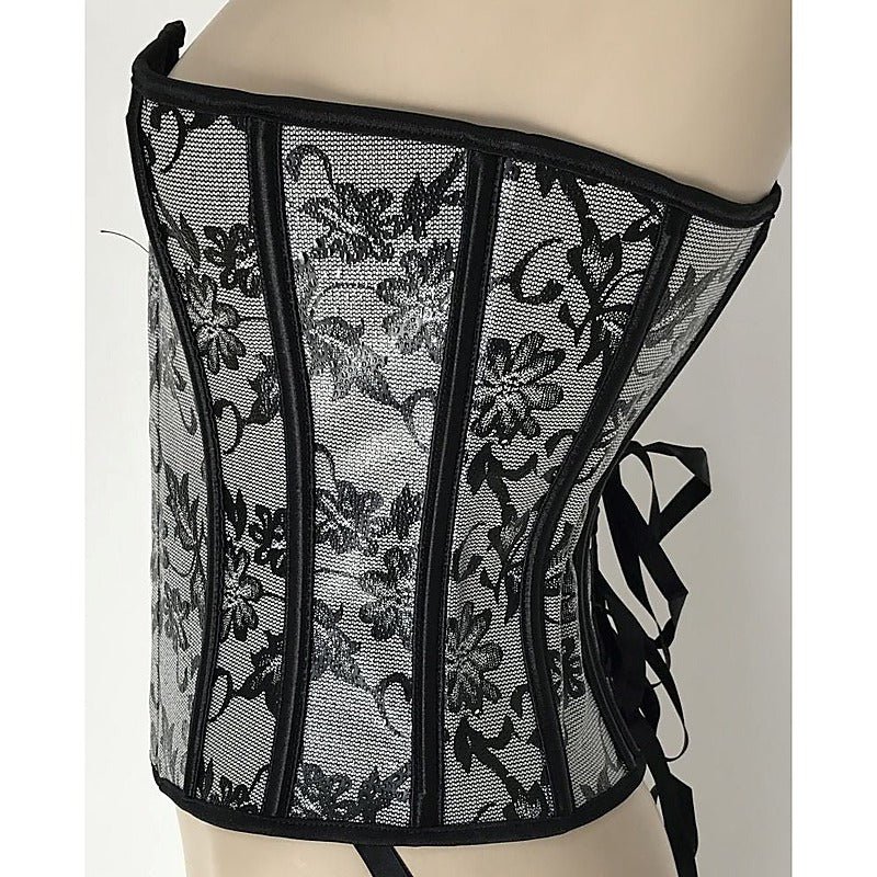 Black and Silver Floral Corset by Ella Bidoe - Bustiers and Corsets