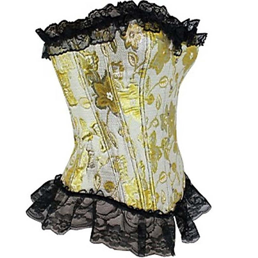 Gold and Black Floral Corset & G-String - Bustiers and Corsets