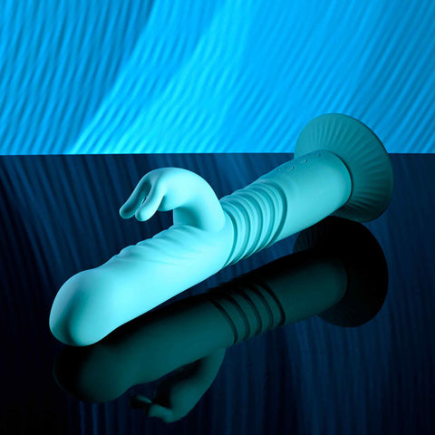 Evolved BUNNY HOP Thrusting Rabbit Vibrator Teal - Rabbit Vibrators