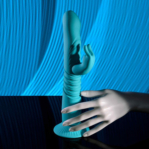 Evolved BUNNY HOP Thrusting Rabbit Vibrator Teal - Rabbit Vibrators