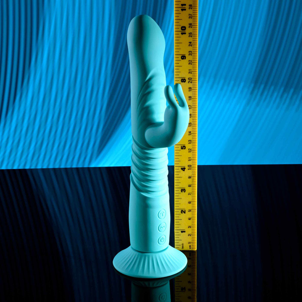 Evolved BUNNY HOP Thrusting Rabbit Vibrator Teal Rabbit Vibrators