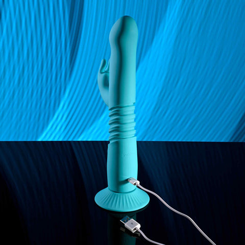 Evolved BUNNY HOP Thrusting Rabbit Vibrator Teal - Rabbit Vibrators