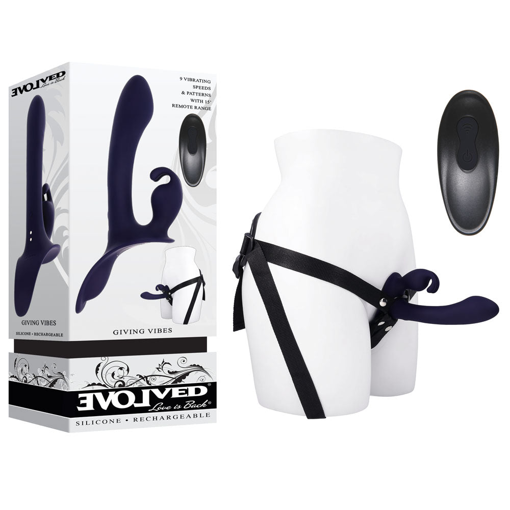 Evolved GIVING VIBES Rechargeable Vibrating Strap-On Black Strap On Sextoys