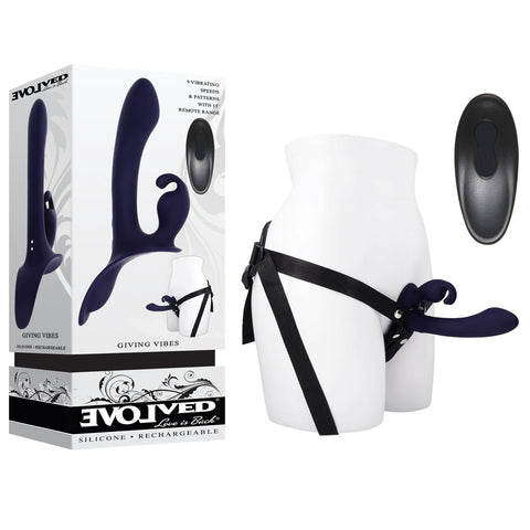 Evolved GIVING VIBES Rechargeable Vibrating Strap-On Black - Strap On Sextoys
