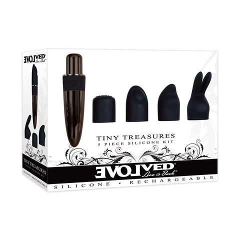 Evolved Tiny Treasures Mini Massager with Attachable Heads - Clit Ticklers and Pulsators