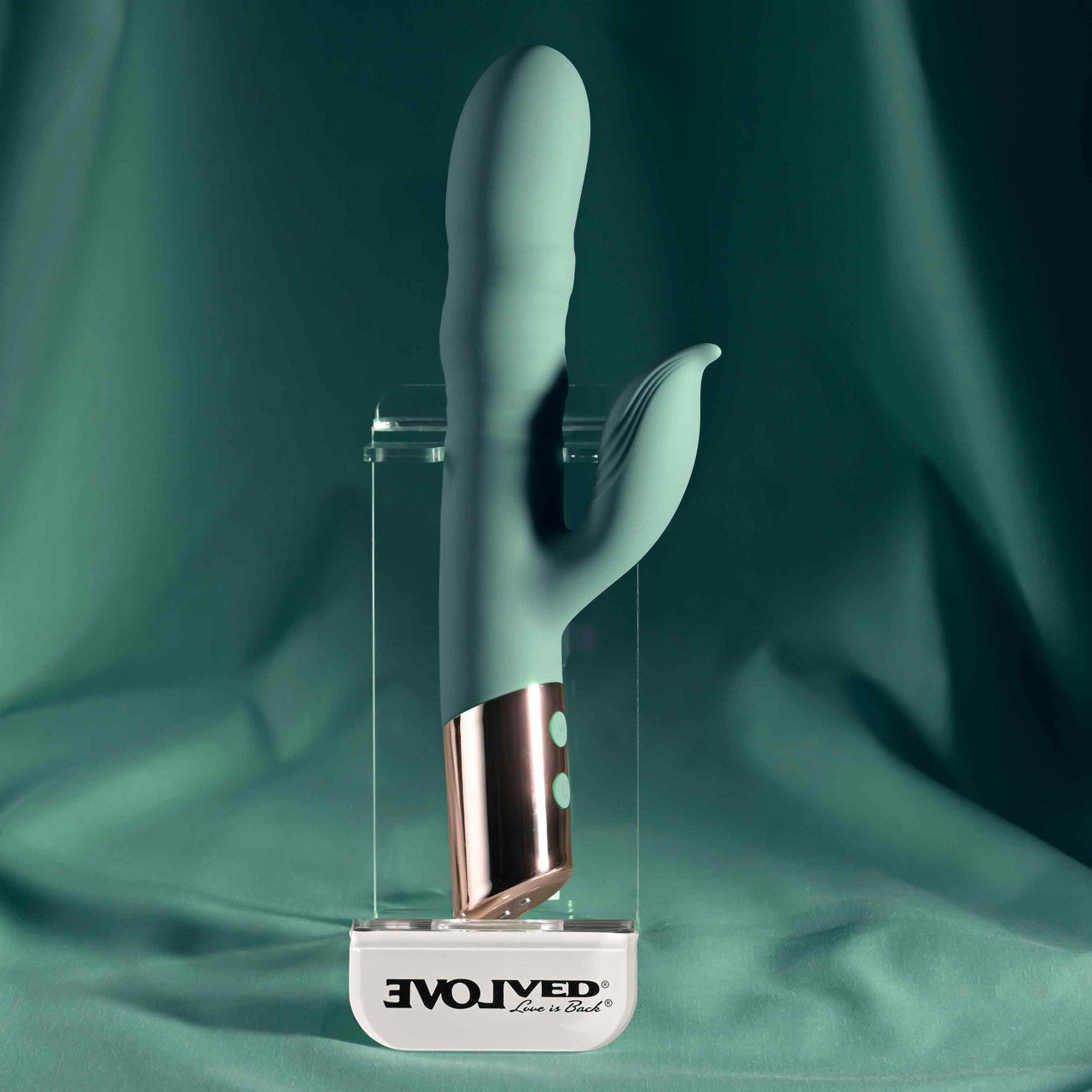 Evolved THE SHIMMY Rechargeable Thrusting Rabbit Vibrator Green Rabbit Vibrators