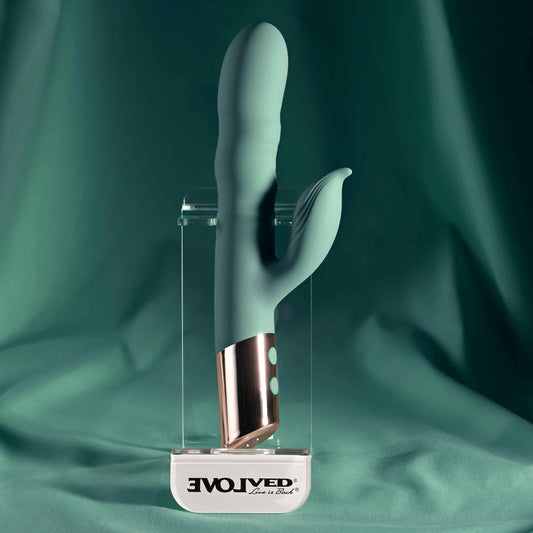 Evolved THE SHIMMY Rechargeable Thrusting Rabbit Vibrator Green Rabbit Vibrators