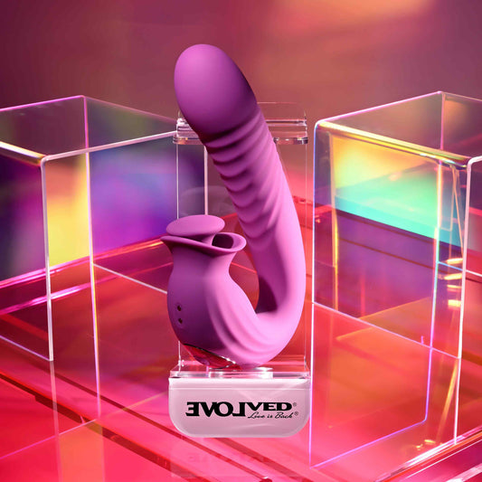 Evolved DEEP ECSTASY Thrusting and Tapping Clitoral Vibrator Purple Clit Ticklers and Pulsators