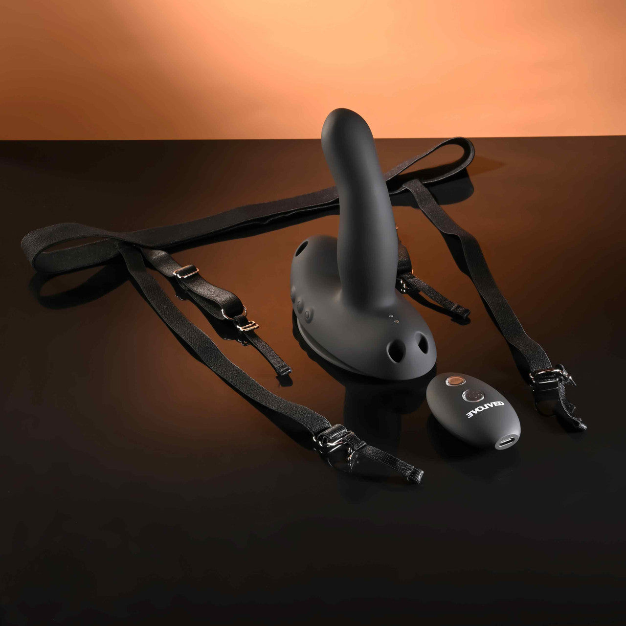 Evolved COME CLOSER Vibrating Strap-On with Remote Black Strap On Sextoys