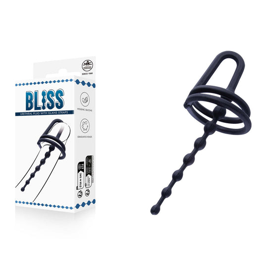 Nanma Bliss Mens Urethral Plug with Glans Ring Black Urethral Sounds