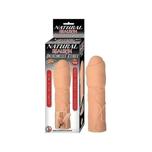 Natural Realskin Uncircumcised Penis Sleeve - Vibrating Extender for Length and Girth