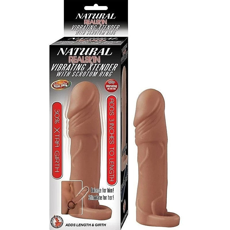 NATURAL REALSKIN Spiked Vibrating Penis Extender by Nasstoys - Pumps, Extenders and Sleeves