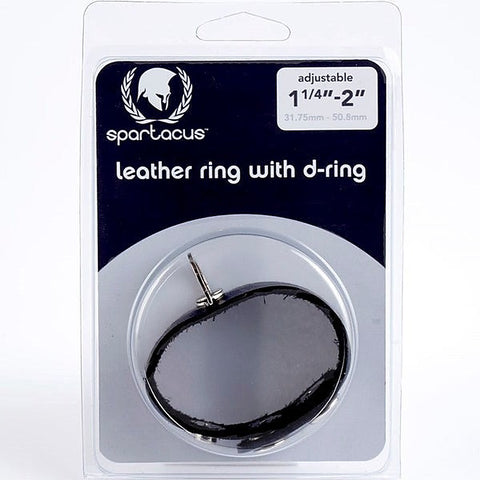 Black Leather Adjustable Penis Ring with Metal D-Ring - Cock Rings